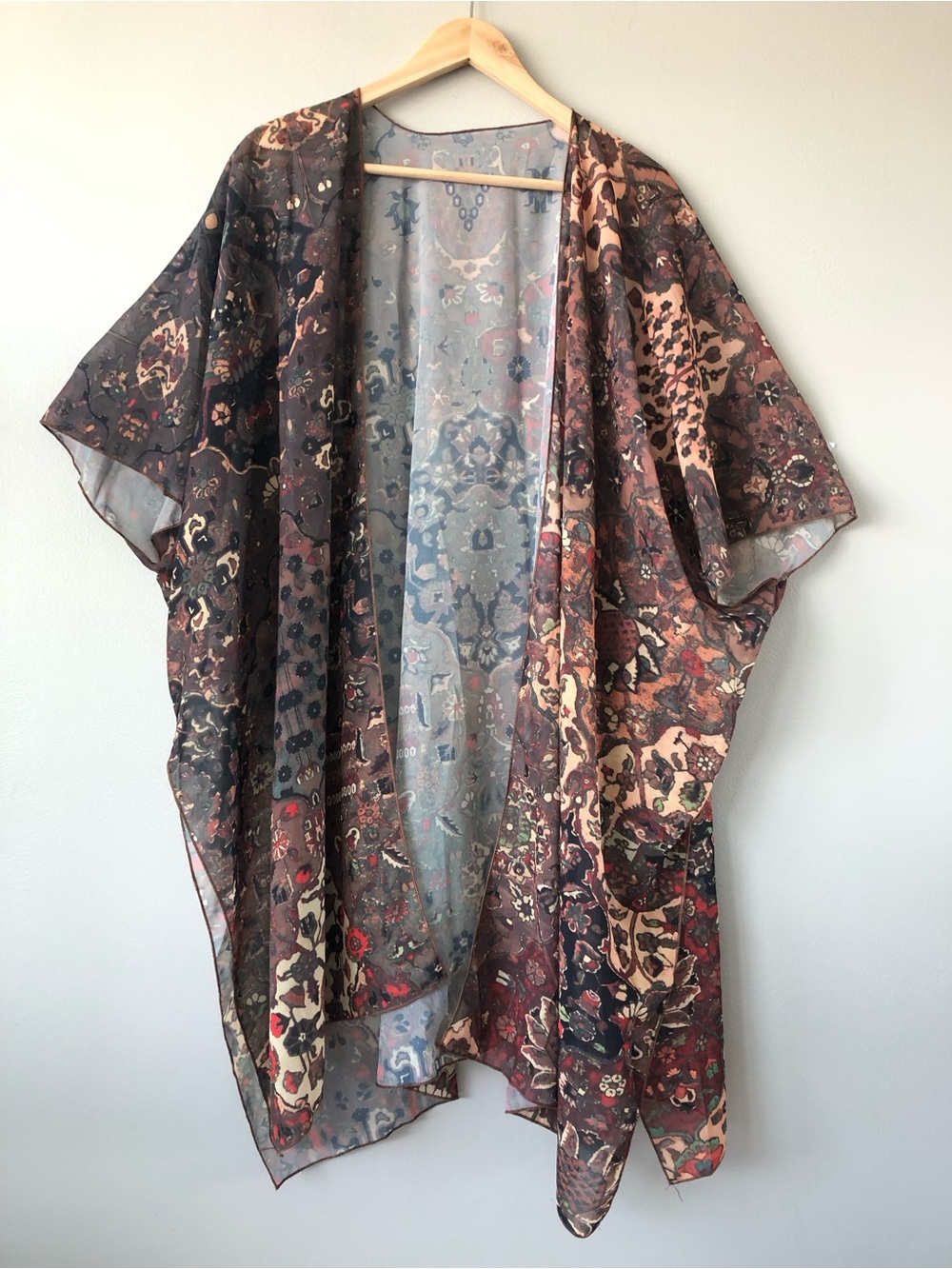 Sheer Floral Kimono Duster boho beach coverup one size oversized